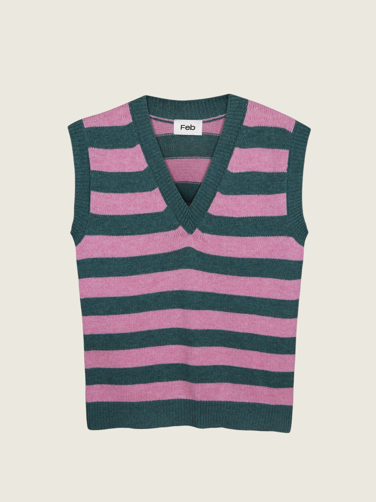 Green & Rose Striped Knitted Vest