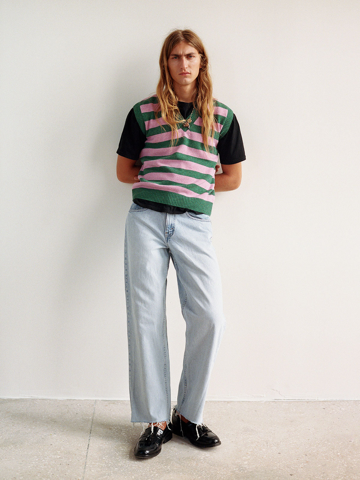 Green & Rose Striped Knitted Vest