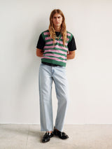 Green & Rose Striped Knitted Vest