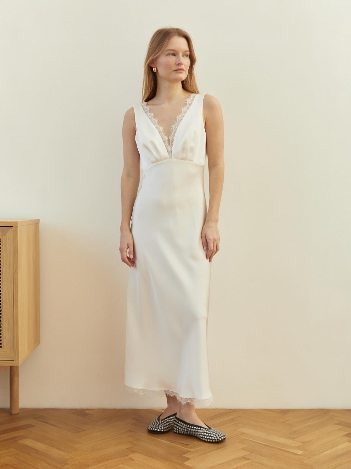 Silk dress with lace