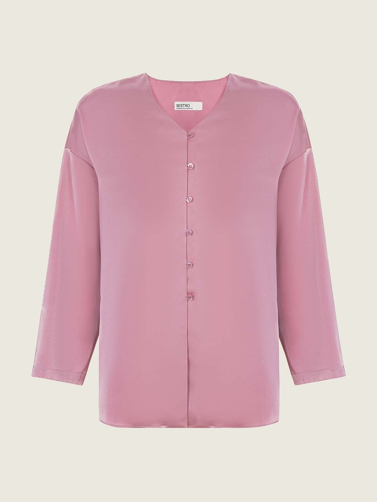 Silk ruffle blouse pink