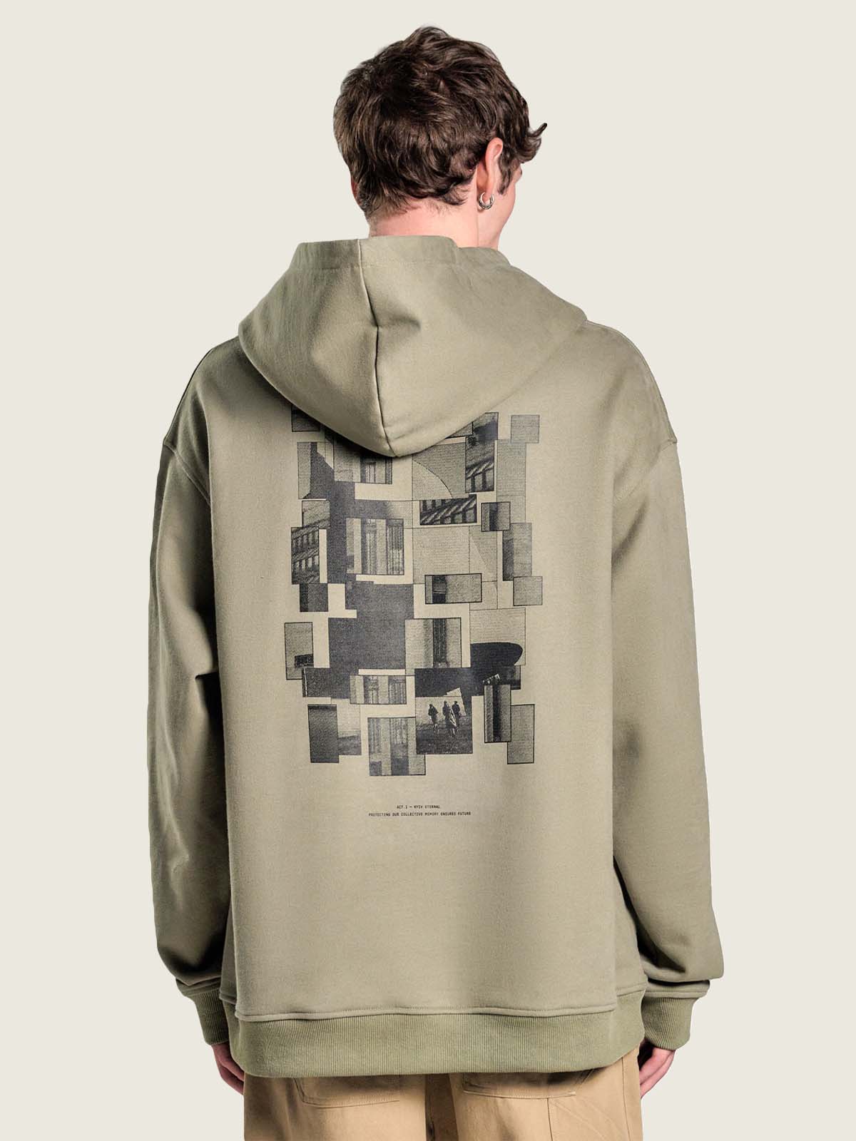 Trapezoid hoodie "Monument" green