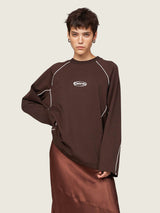 Brown raglan long-sleeved top with edging