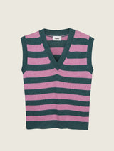 Green & Rose Striped Knitted Cardigan