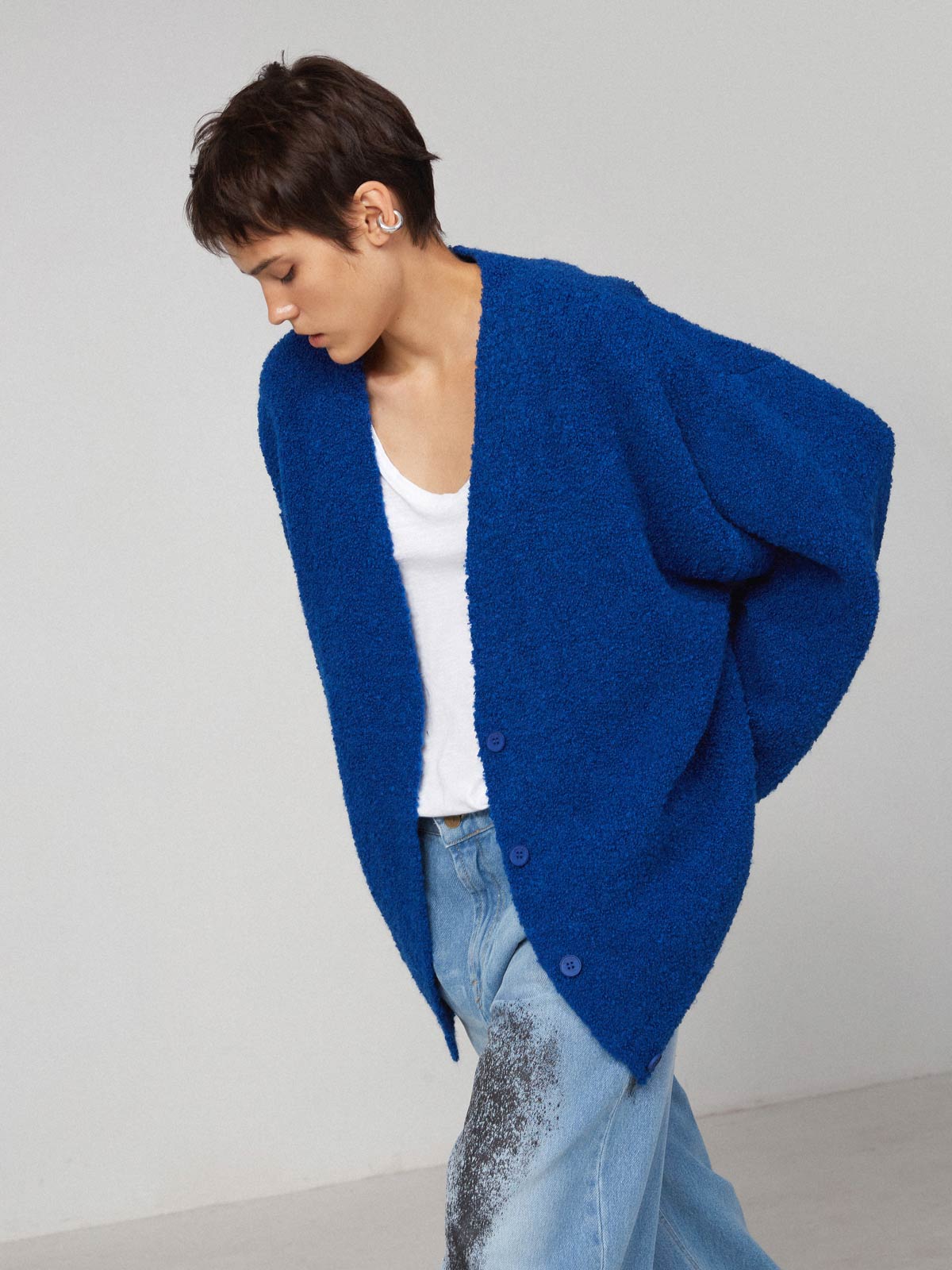 Blue boucle cardigan