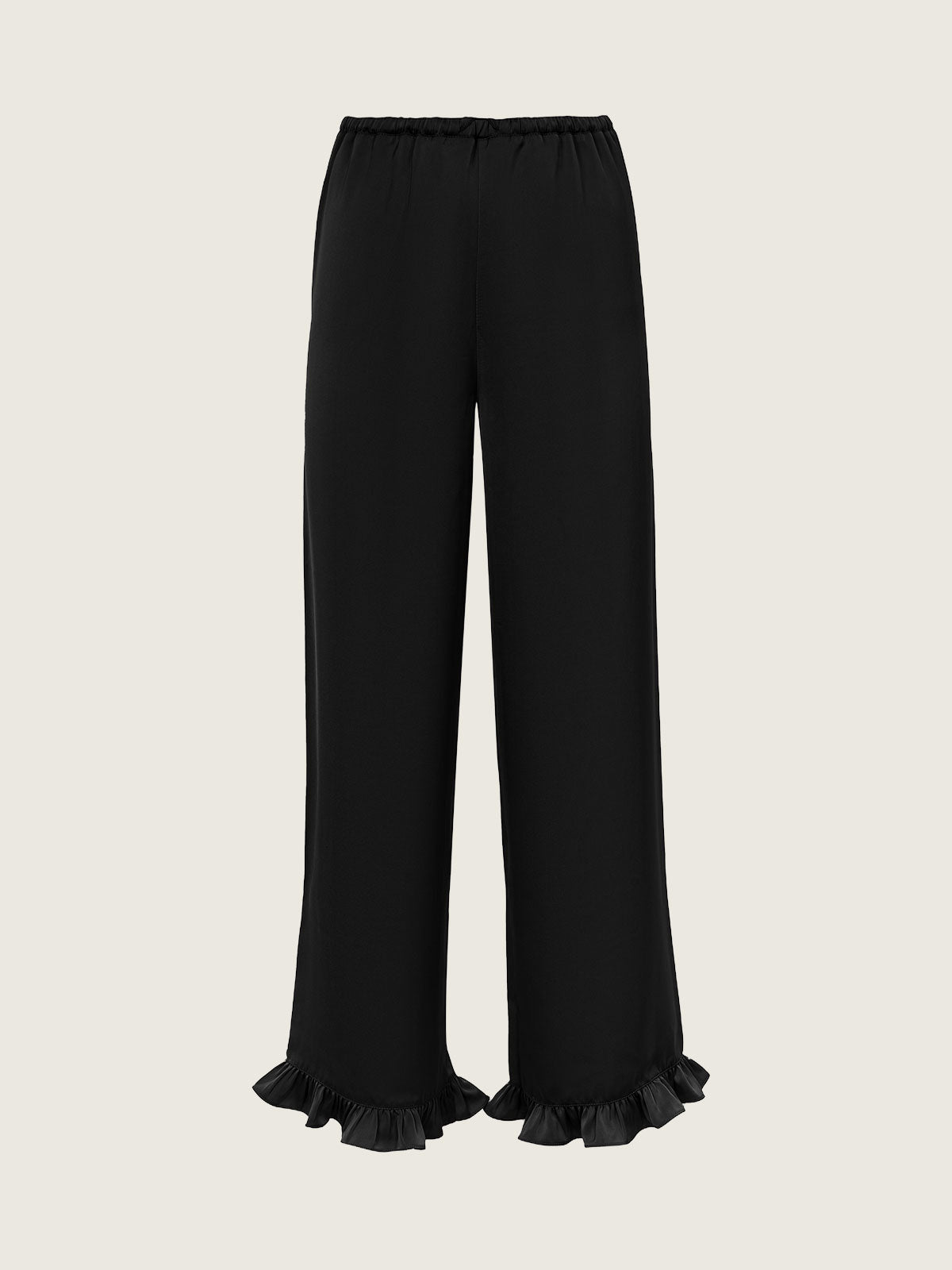 Silk ruffle pants black