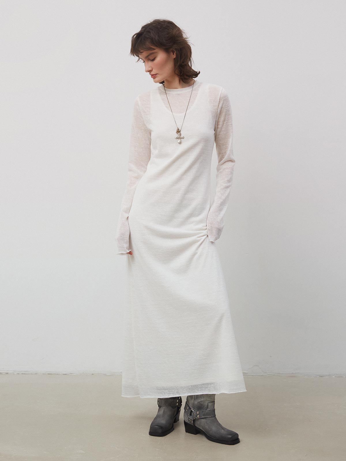 Milky knitted double dress