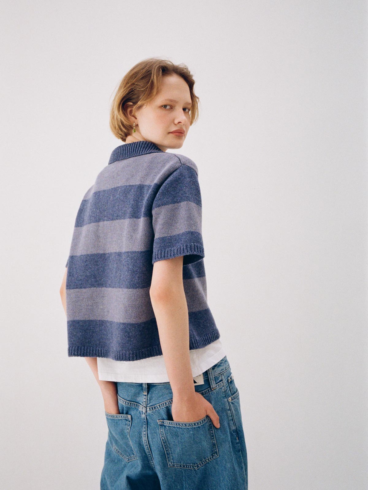 Striped Blue Polo Top