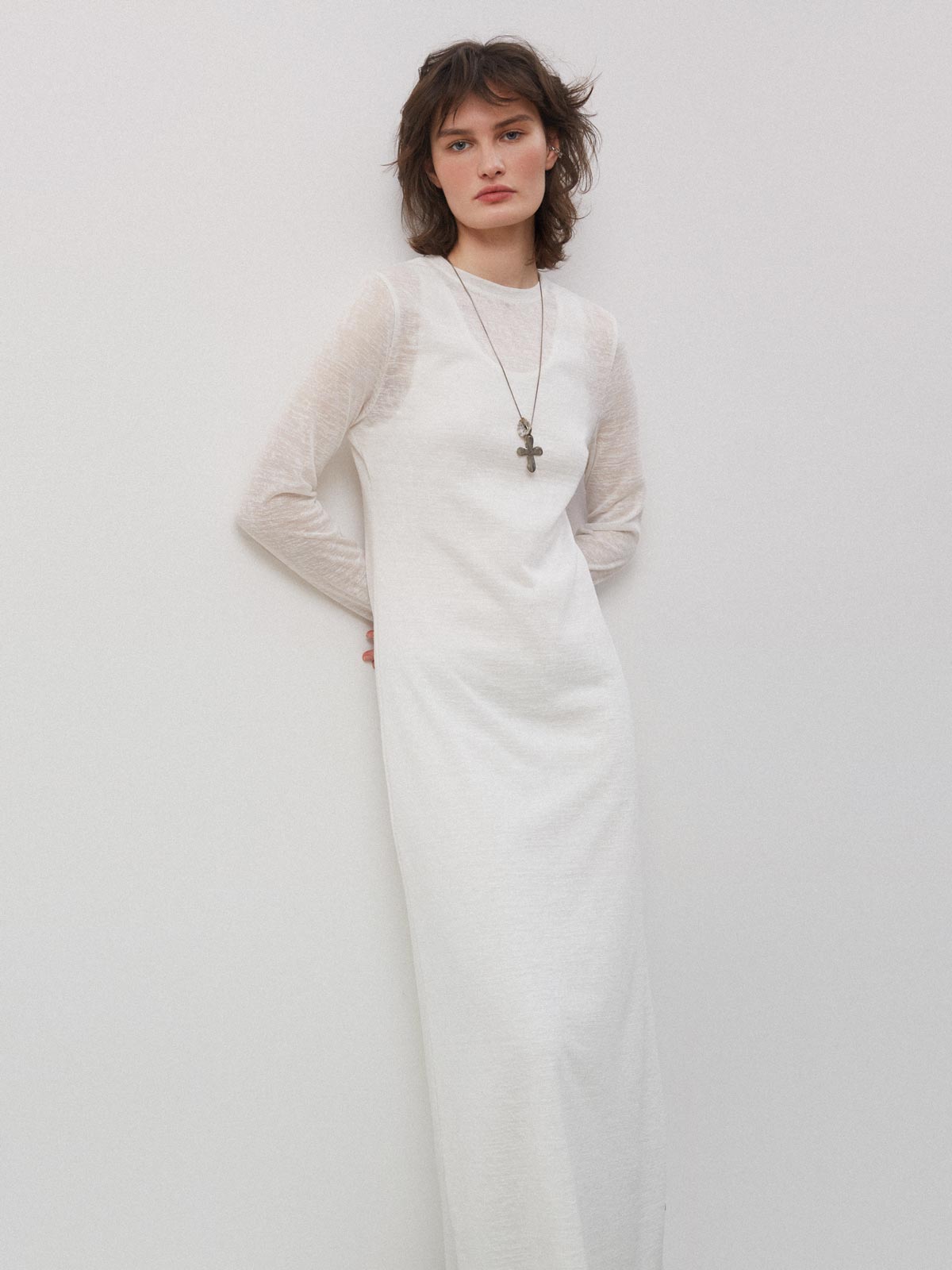 Milky knitted double dress