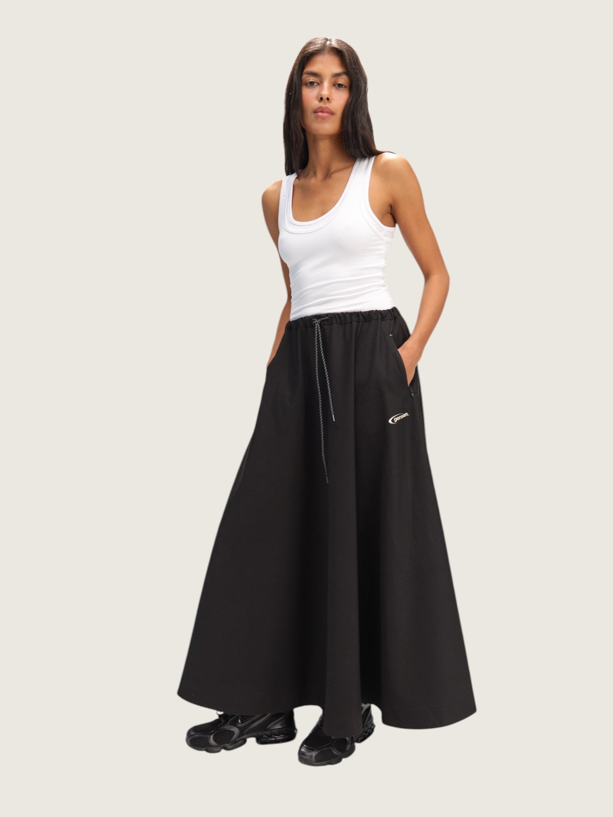 Black skirt made of raincoat fabric