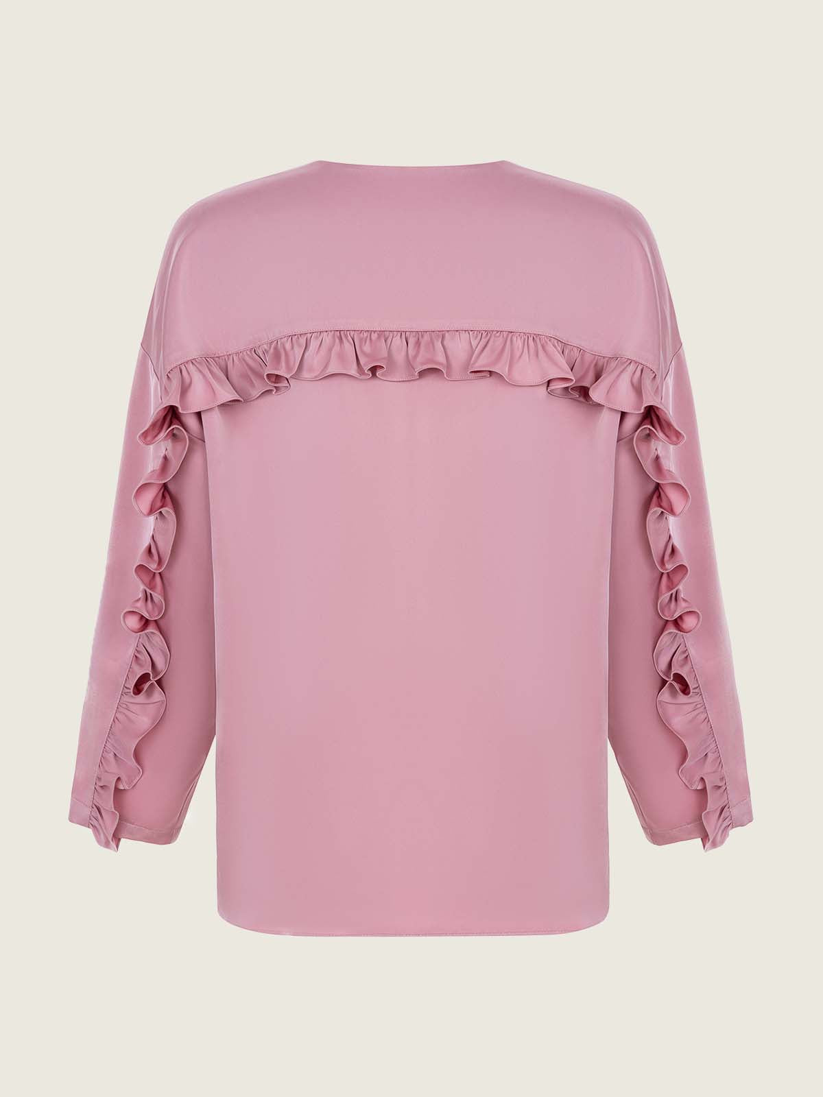 Silk ruffle blouse pink