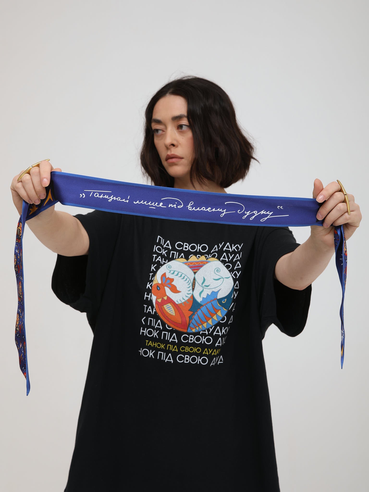 Thin silk scarf “Dance to the power pipe” with double-sided printing