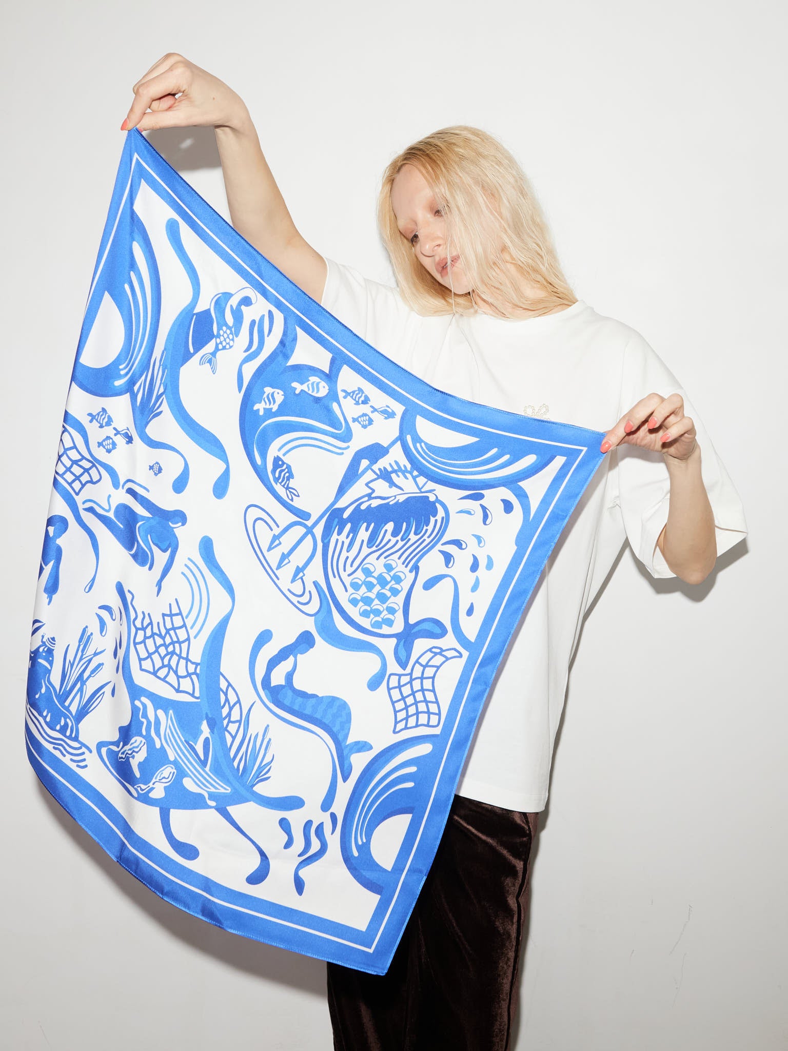 Silk scarf "VODIANYK" with double-sided printing