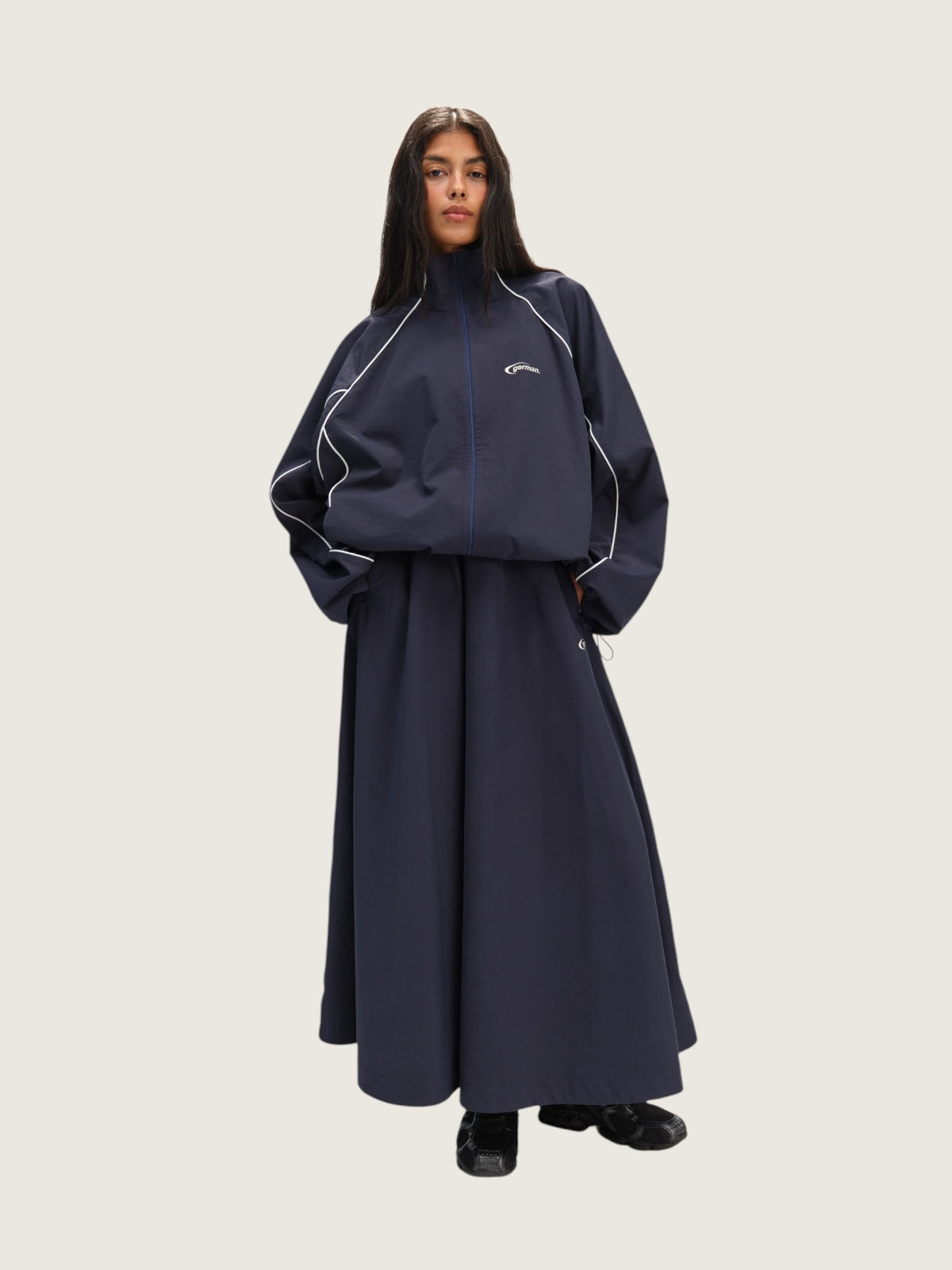 Blue skirt made of raincoat fabric