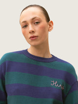 Sapphire Striped Sweater with hand Embroidery